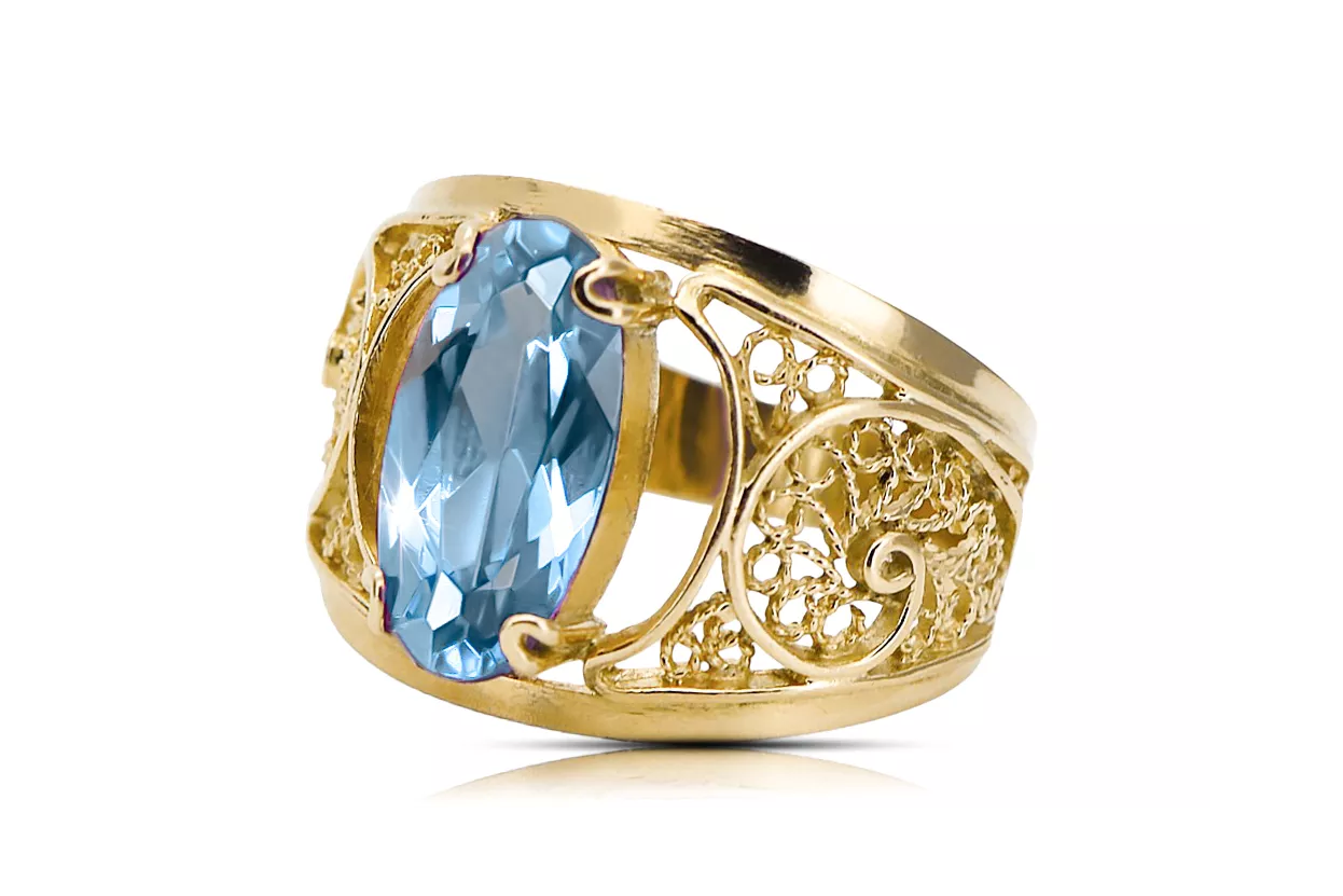 Joyería vintage Anillo Aguamarina Oro amarillo de 14 quilates vrc057y